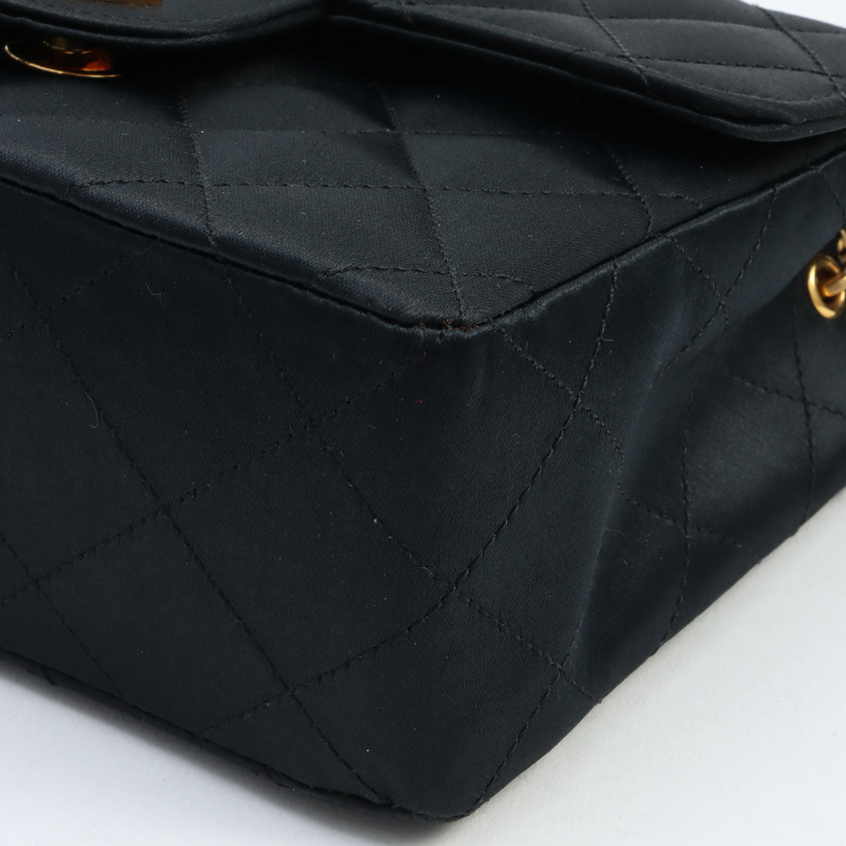 Circa 1990 Silk Satin Classic Flap Chain Mini Bag, Black