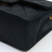 Circa 1990 Silk Satin Classic Flap Chain Mini Bag, Black