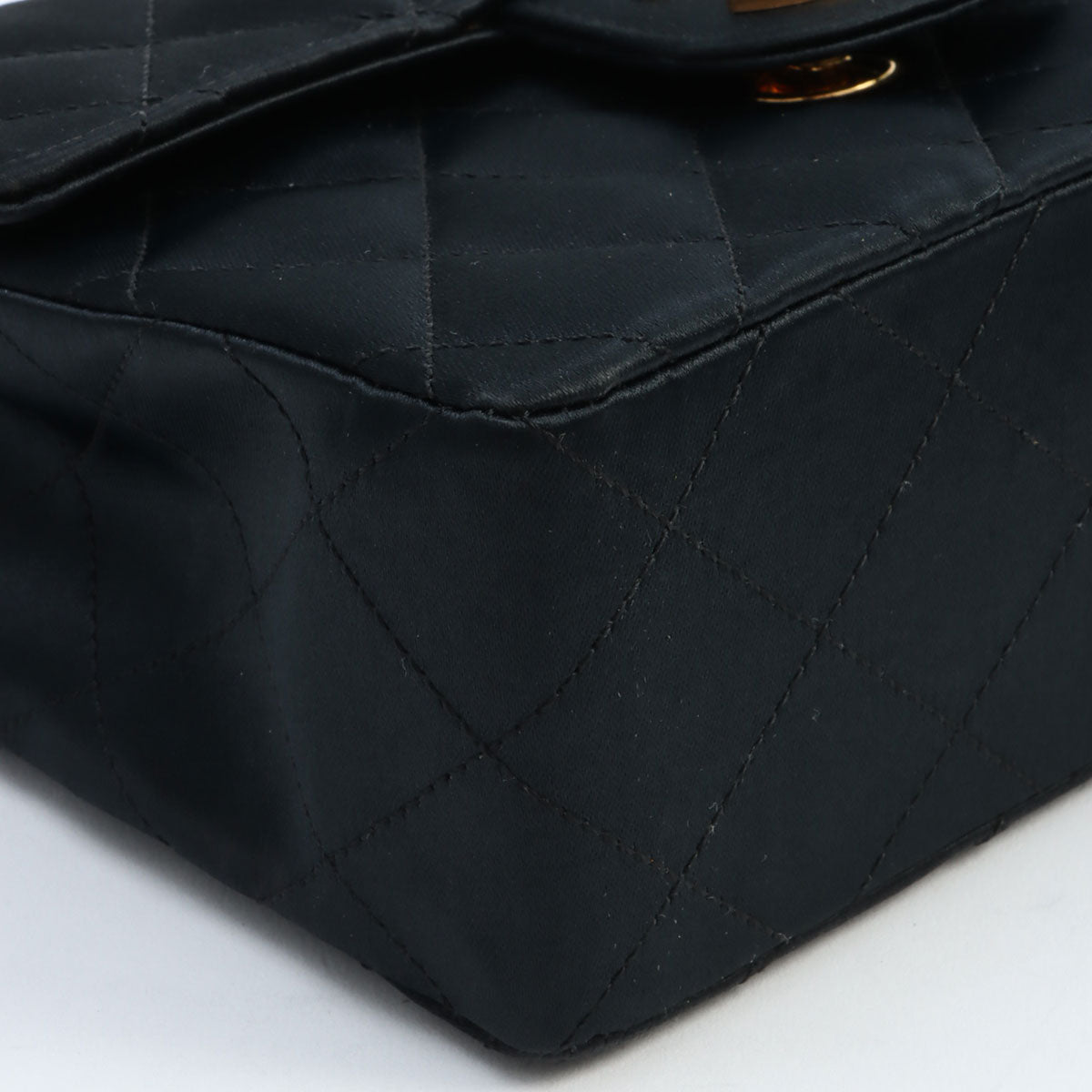 Circa 1990 Silk Satin Classic Flap Chain Mini Bag, Black