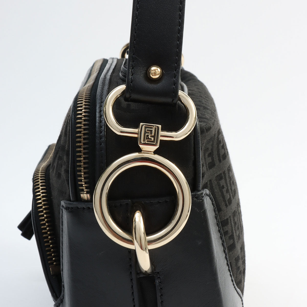 FF Zucchino Pattern Logo Charm 2-Way Bag Black