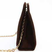 Suede Gancini Plate Chain Shoulder Bag Brown
