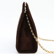 Suede Gancini Plate Chain Shoulder Bag Brown