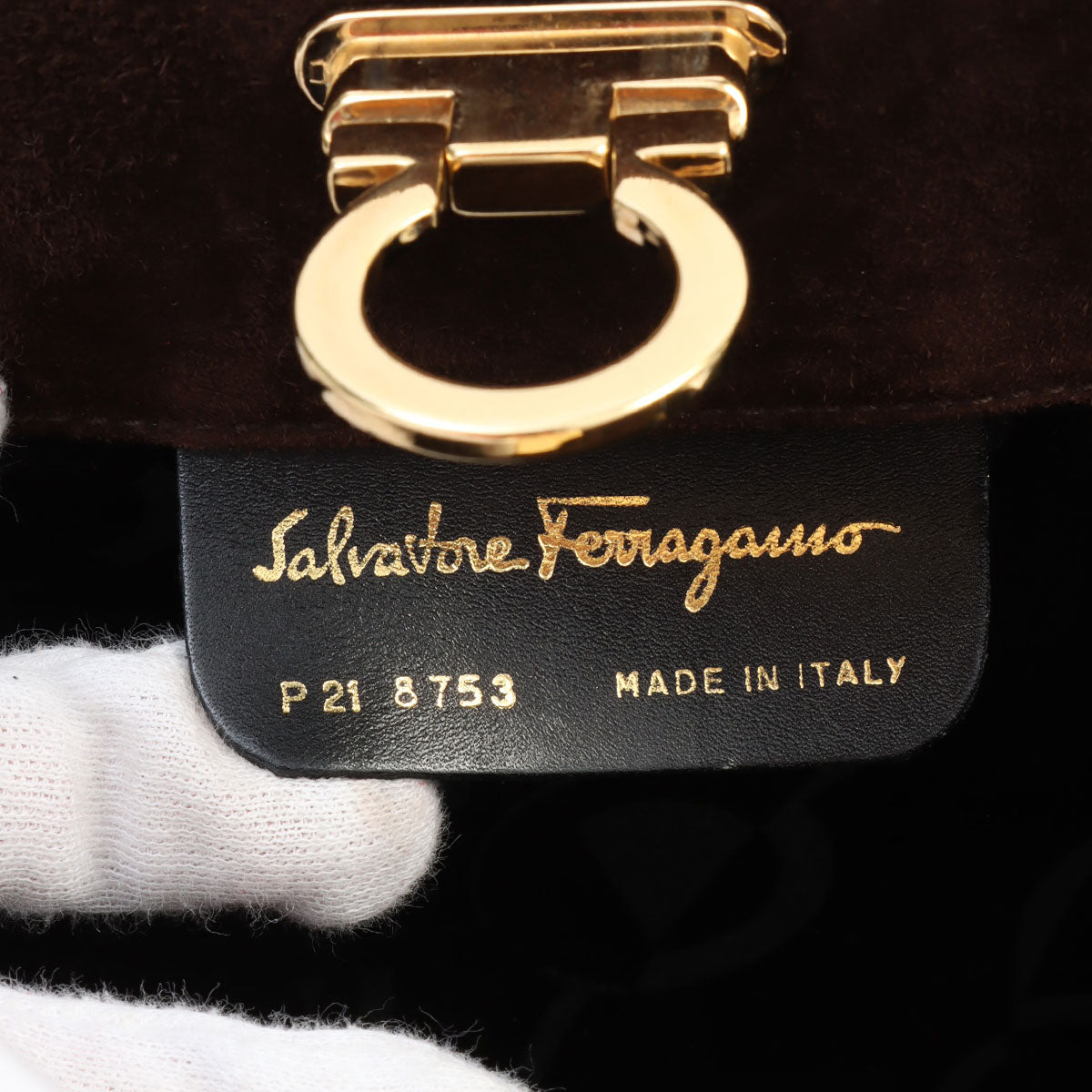 Suede Gancini Plate Chain Shoulder Bag Brown