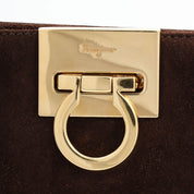 Suede Gancini Plate Chain Shoulder Bag Brown