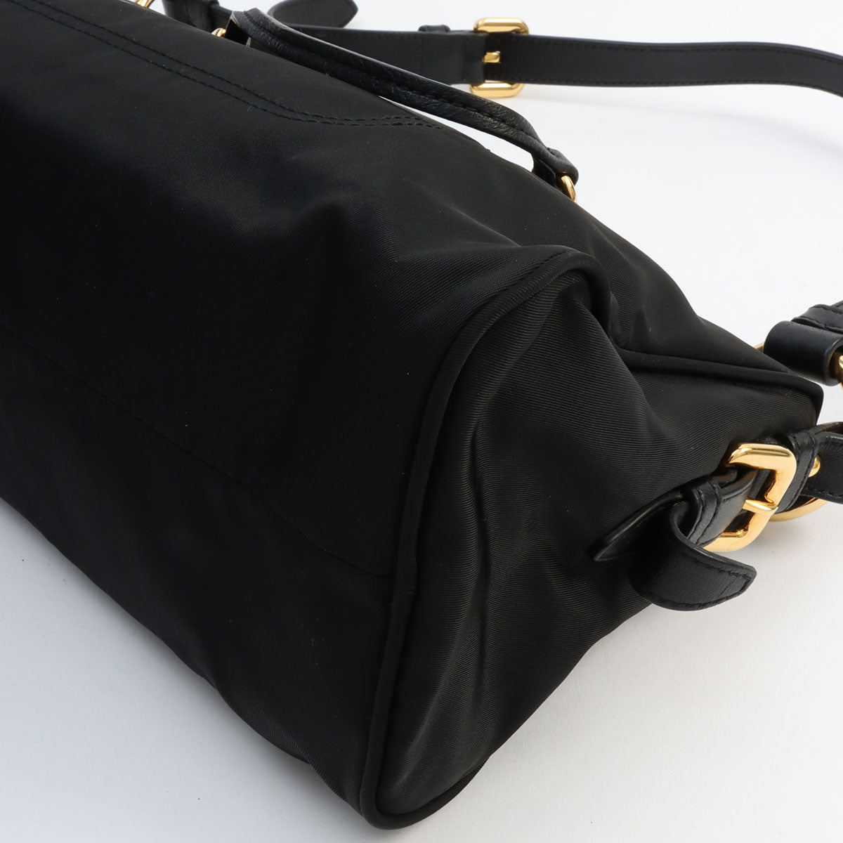 Nylon logo plate shoulder bag in black