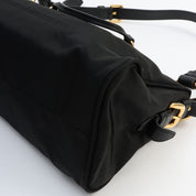 Nylon logo plate shoulder bag in black