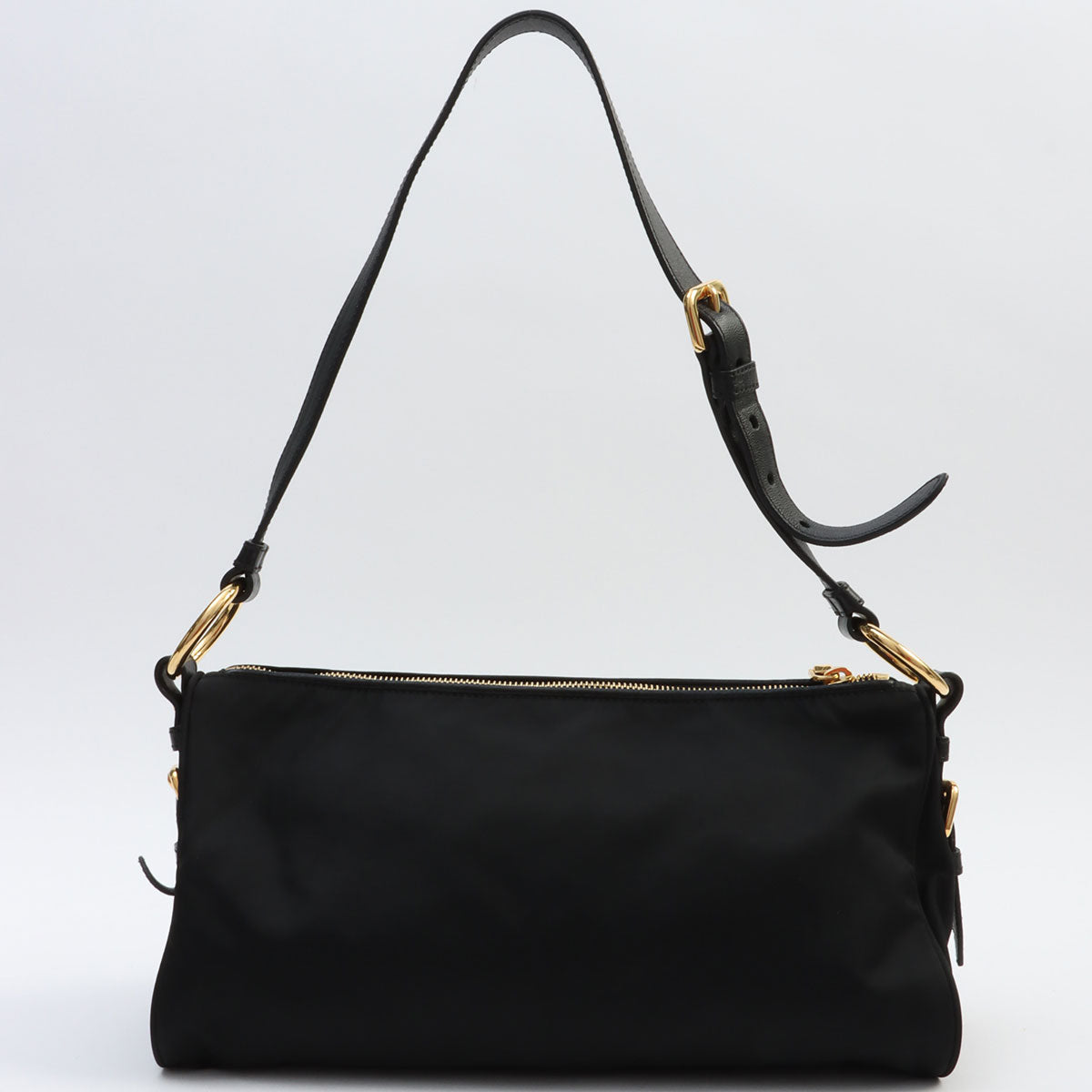 Nylon logo plate shoulder bag in black