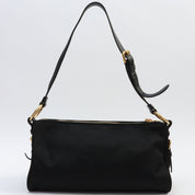 Nylon logo plate shoulder bag in black