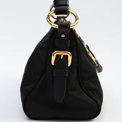 Nylon logo plate shoulder bag in black
