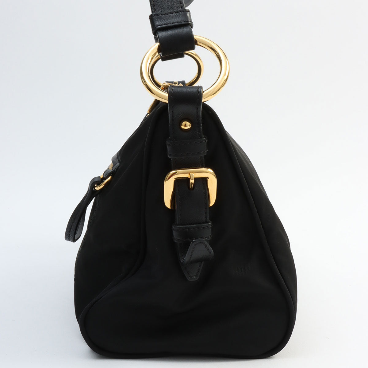 Nylon logo plate shoulder bag in black