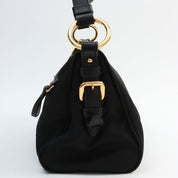 Nylon logo plate shoulder bag in black