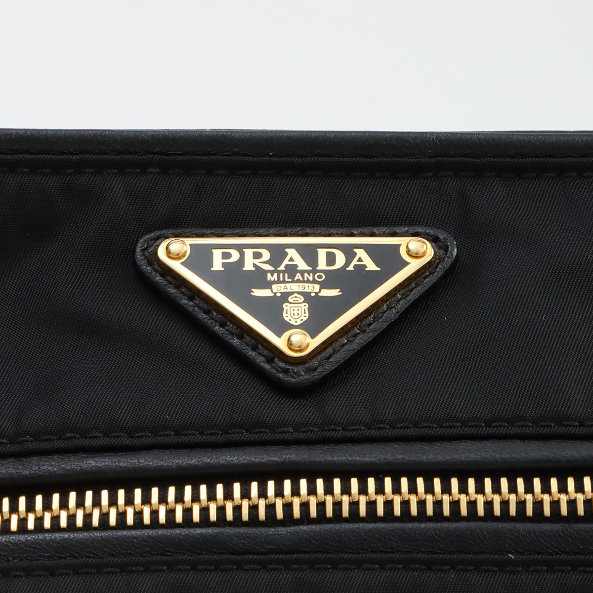 Nylon logo plate shoulder bag in black