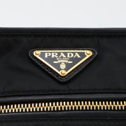 Nylon logo plate shoulder bag in black