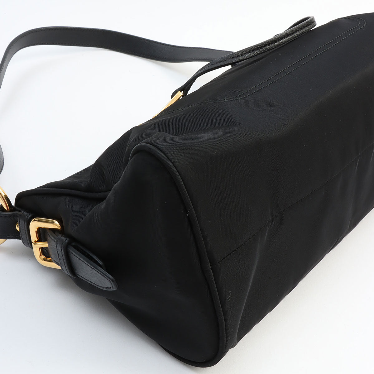 Nylon logo plate shoulder bag in black