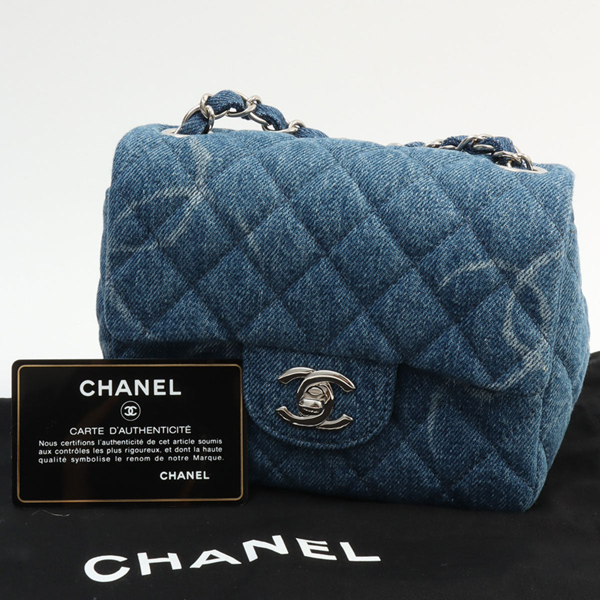 c. 2021 Denim Classic Flap Chain Mini Bag, Indigo