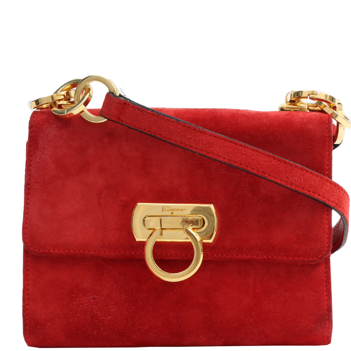 Suede Gancini Plate Mini Shoulder Bag Red