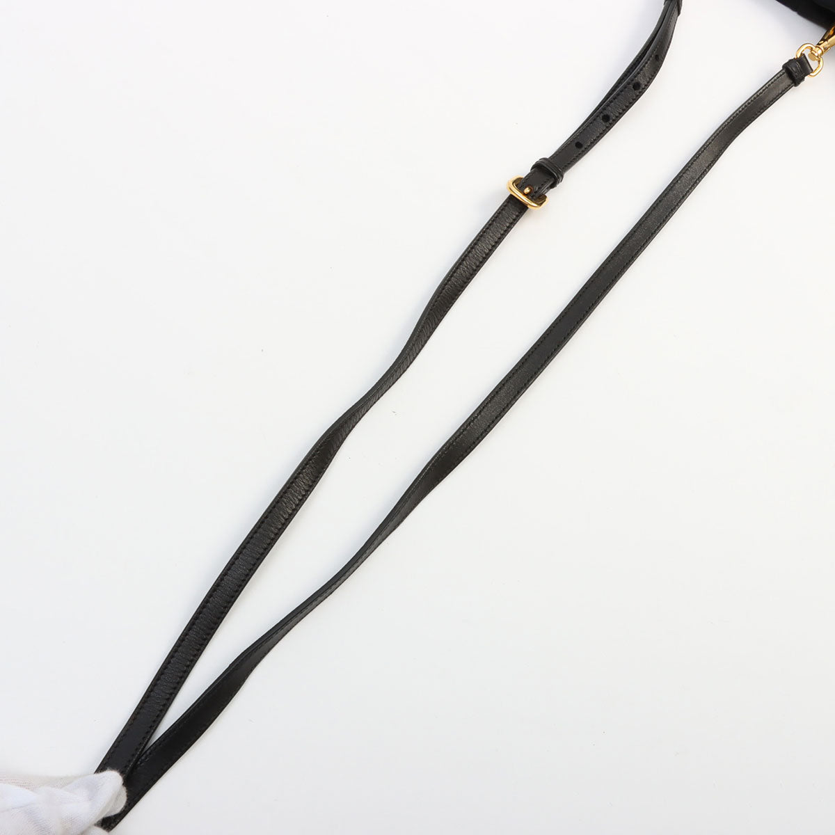 Nylon Logo Plate Ribbon Shoulder Bag Black