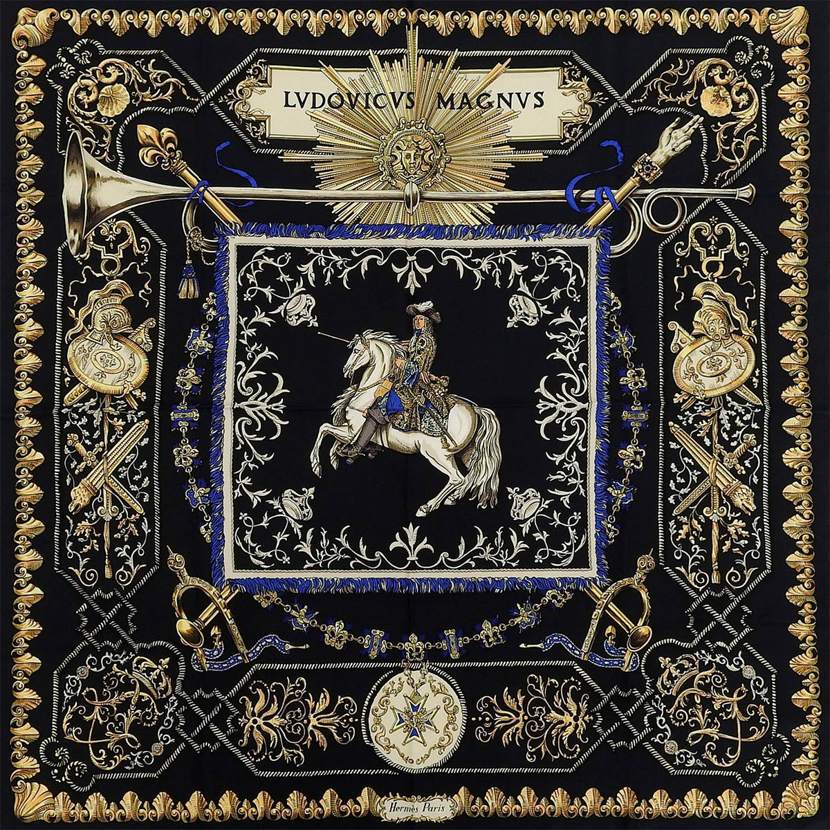 Carré 90 Lvdovicvs Magnvs Scarf Black/Yellow/Blue