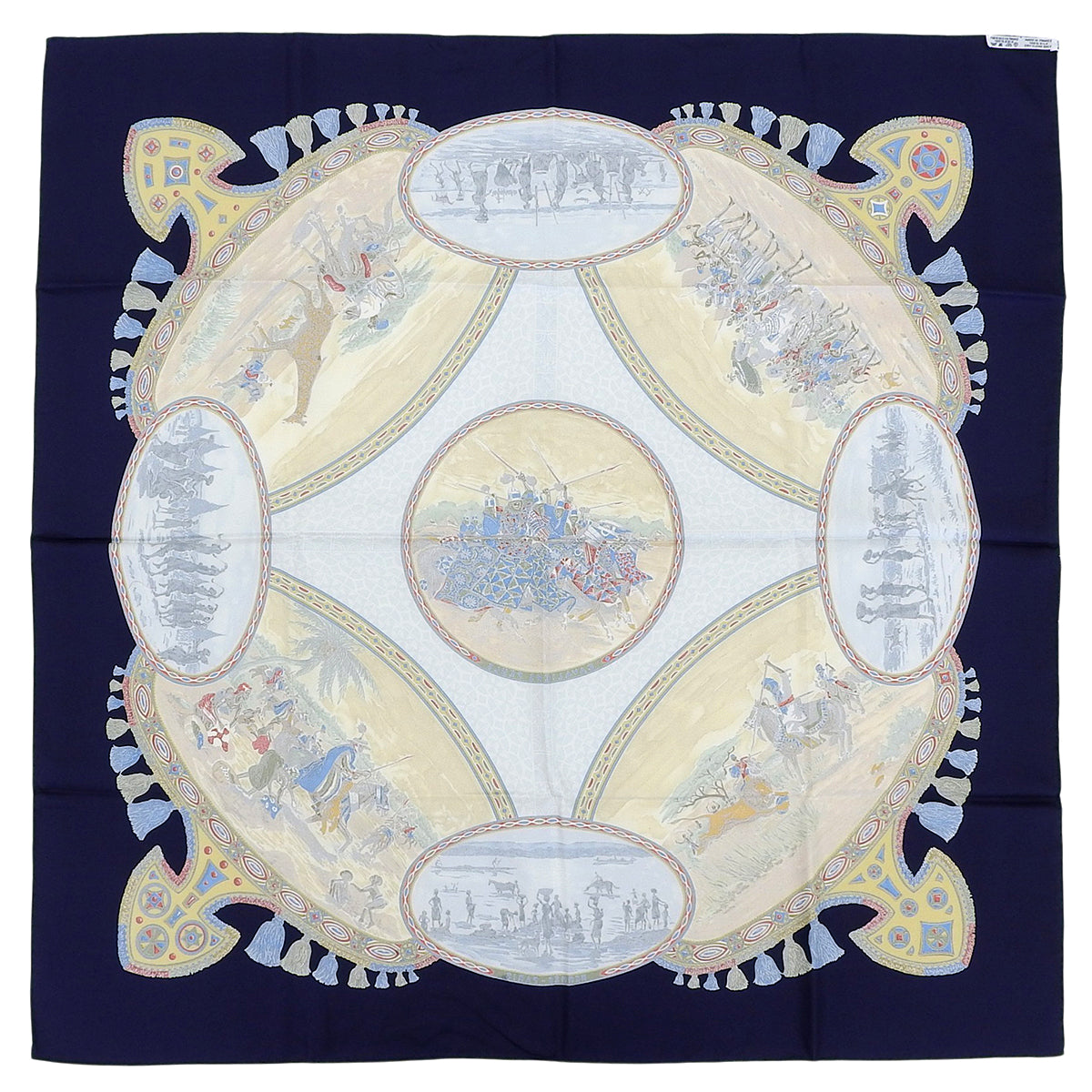 Carré 90 Cavaliers Peuls Pattern Scarf Navy/Multi