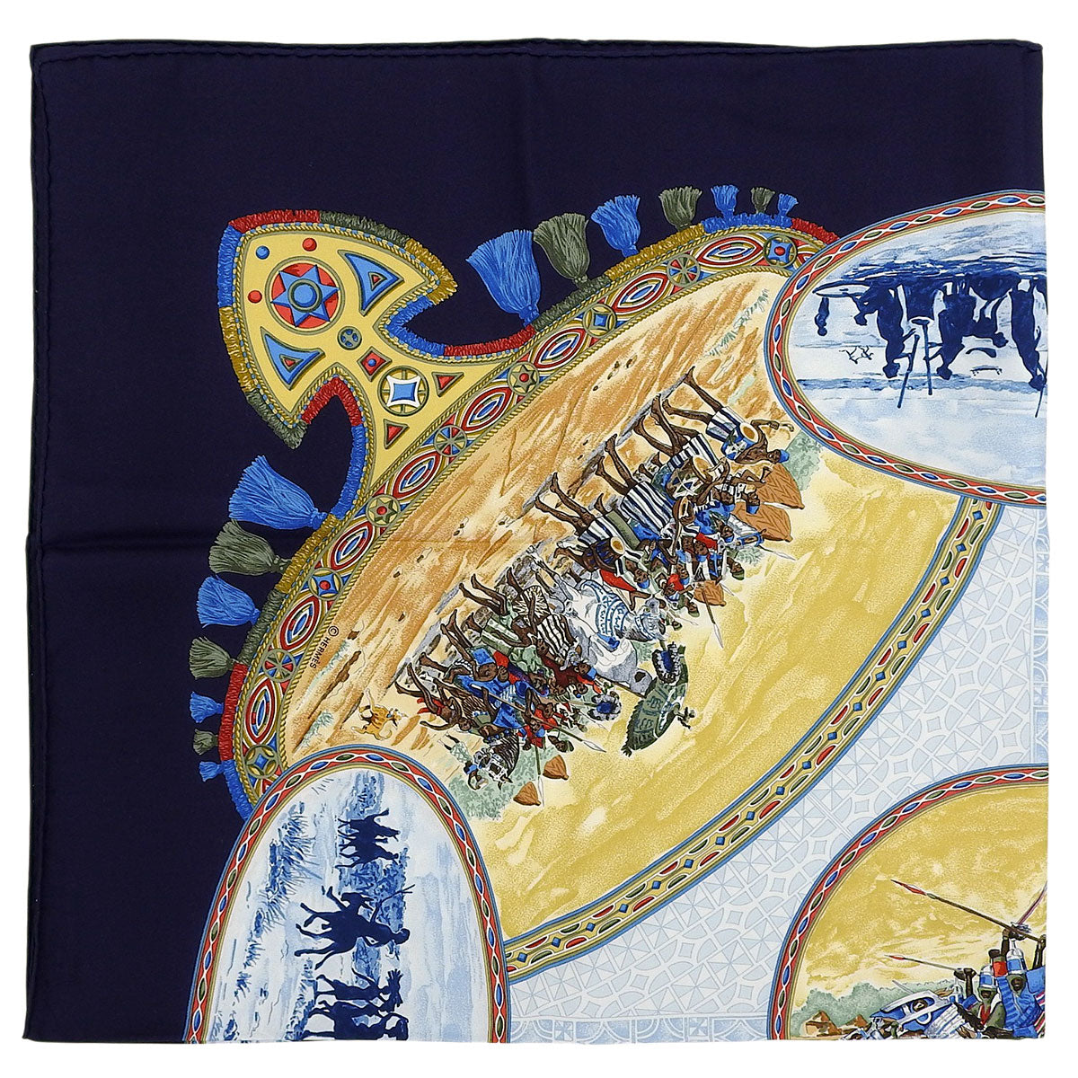 Carré 90 Cavaliers Peuls Pattern Scarf Navy/Multi