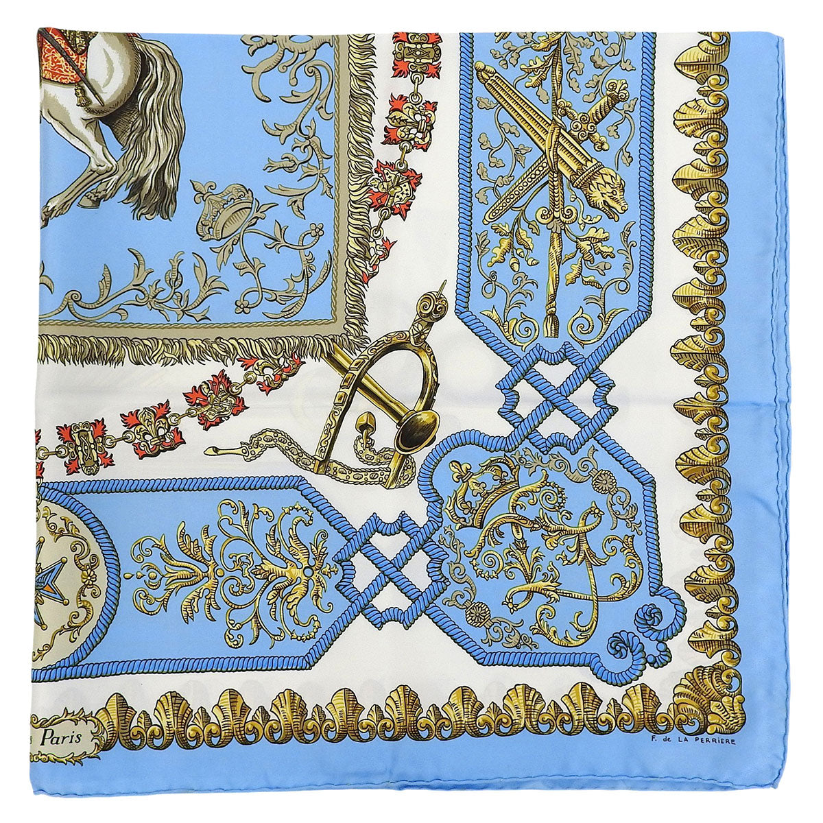 Carré 90 LVDQVICVS MAGNVS Pattern Scarf Light Blue/Multi