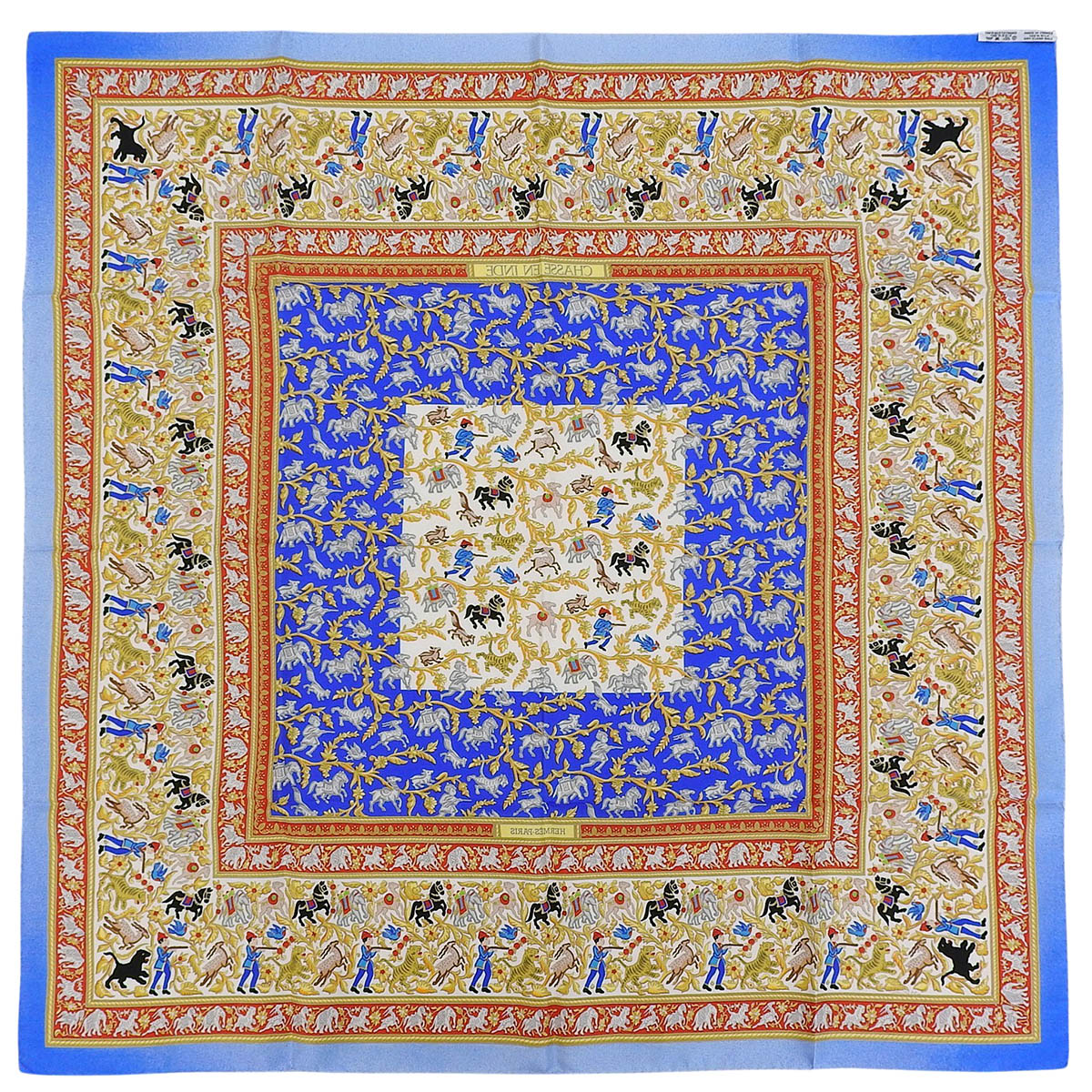 Carre 90 Chasse En Inde Scarf Blue/Multi