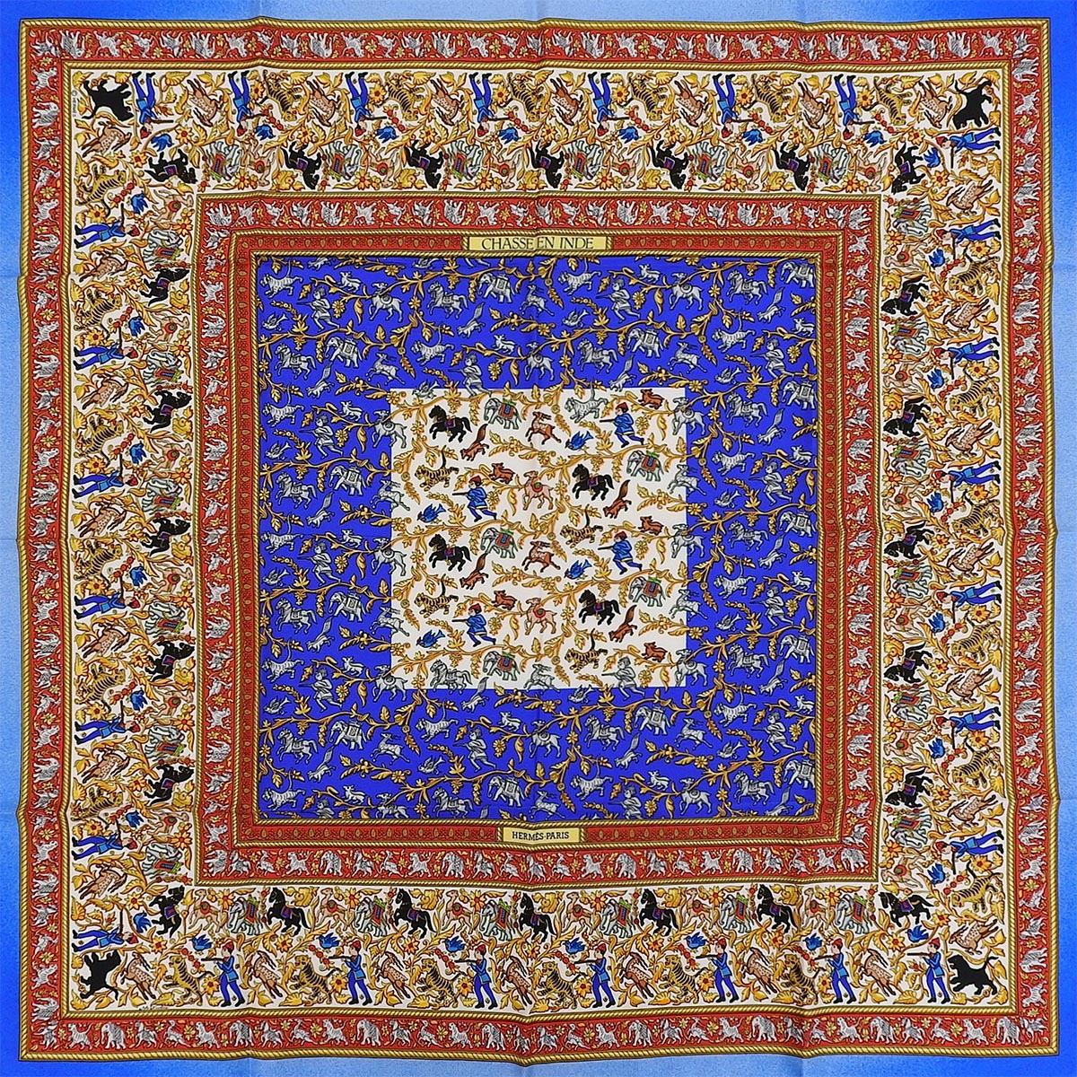 Carre 90 Chasse En Inde Scarf Blue/Multi