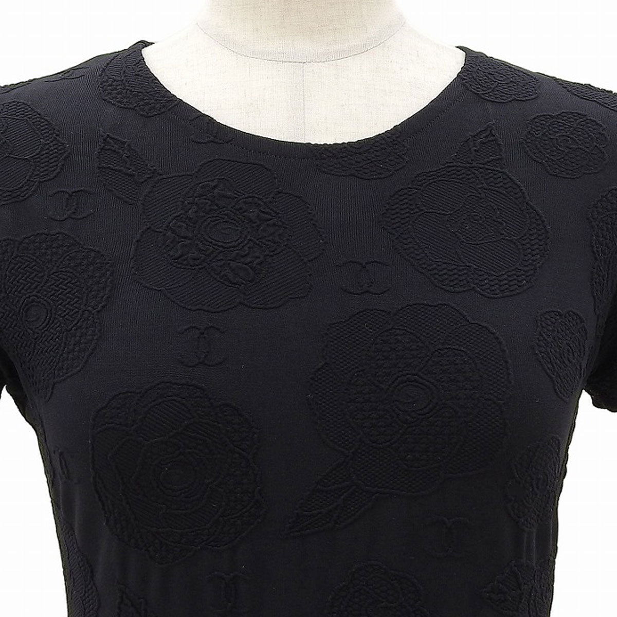 1998 Camellia Pattern T-Shirt with CC Logo Embroidery #40 Black