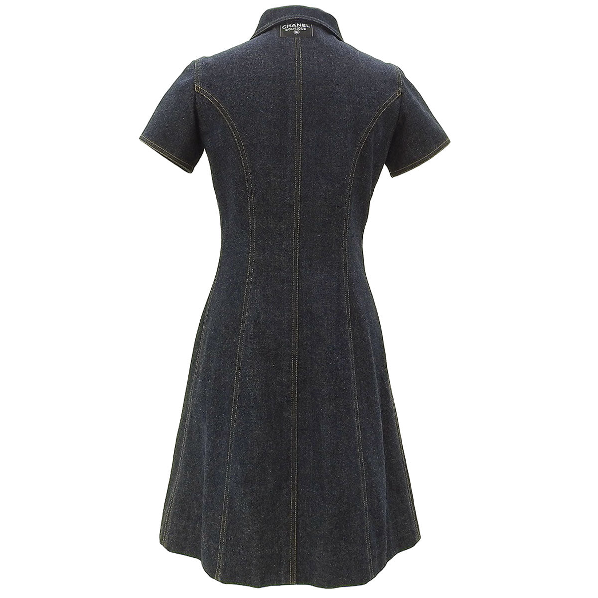 Denim CC-logo button short-sleeve dress #36 Indigo
