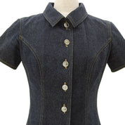 Denim CC-logo button short-sleeve dress #36 Indigo
