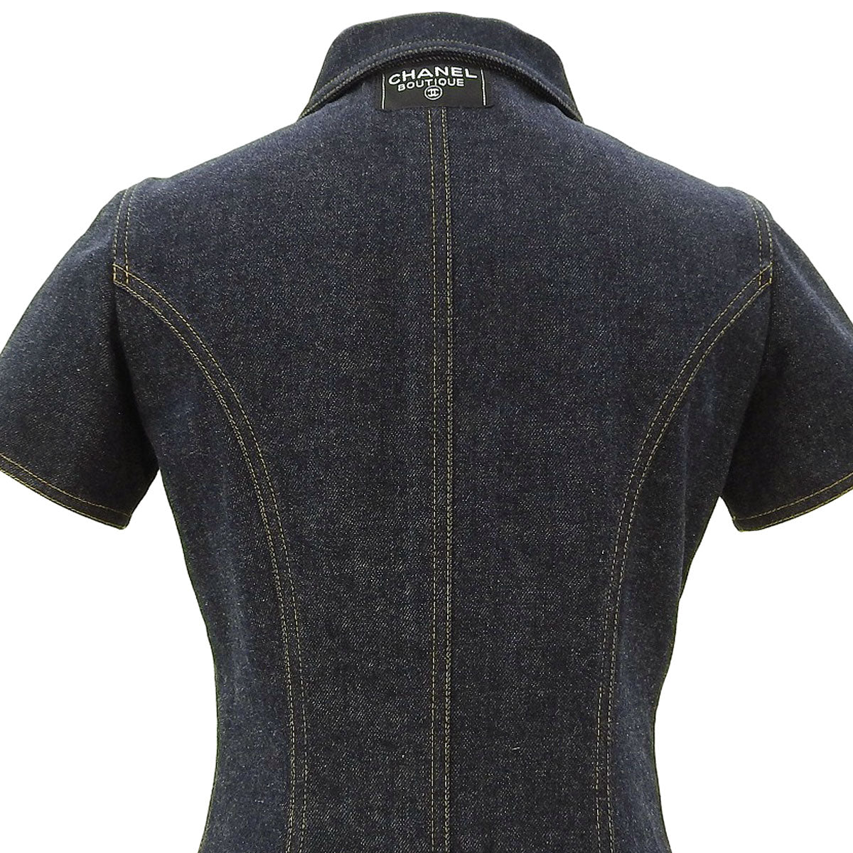Denim CC-logo button short-sleeve dress #36 Indigo