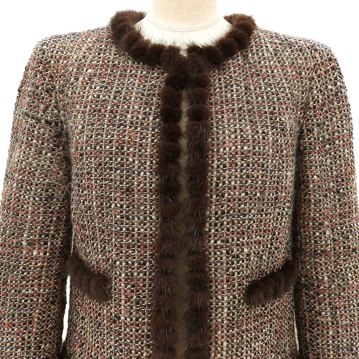 2003 Tweed Fur Combination Jacket #40 Brown/Pink