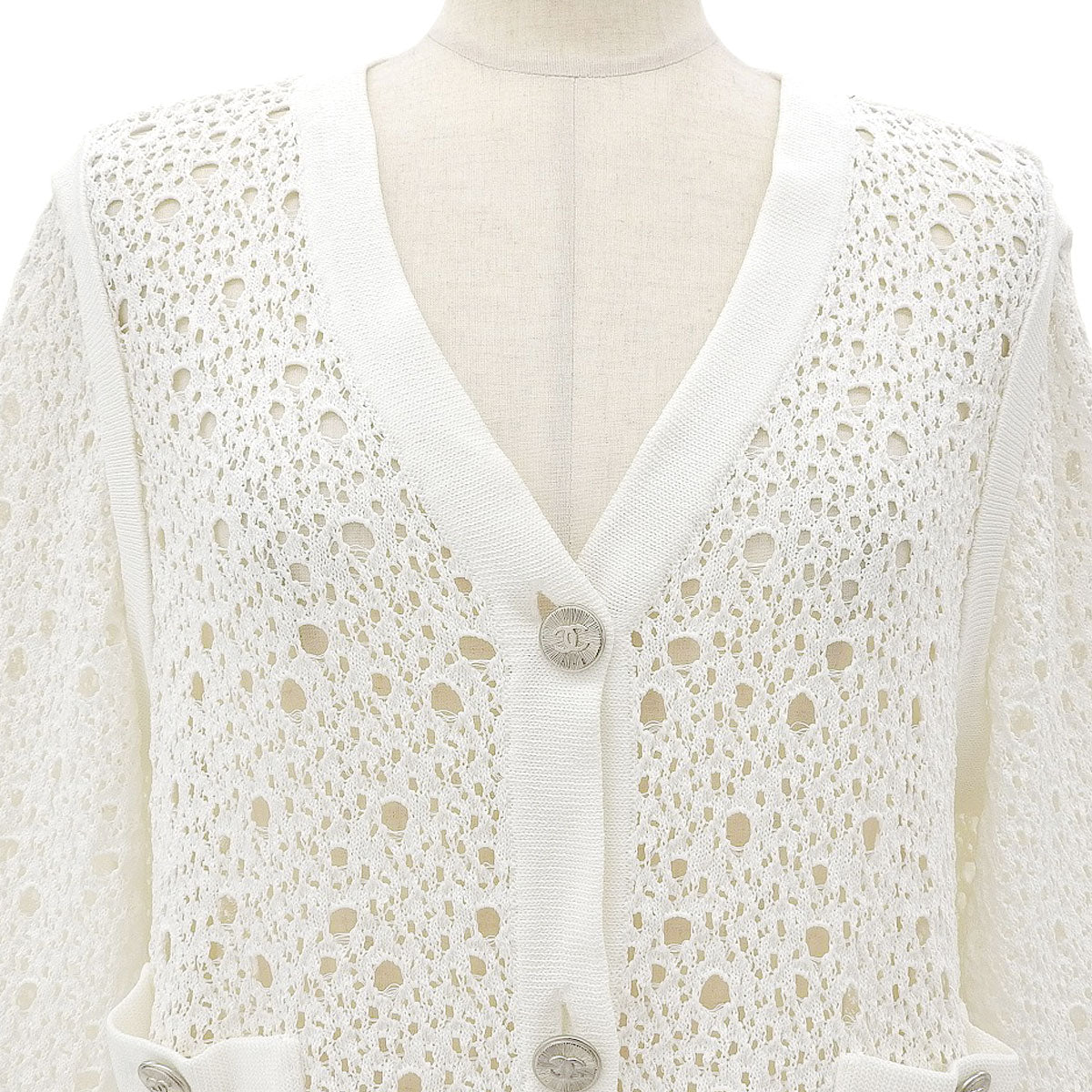 Lace CC Mark Button Cardigan #46 White
