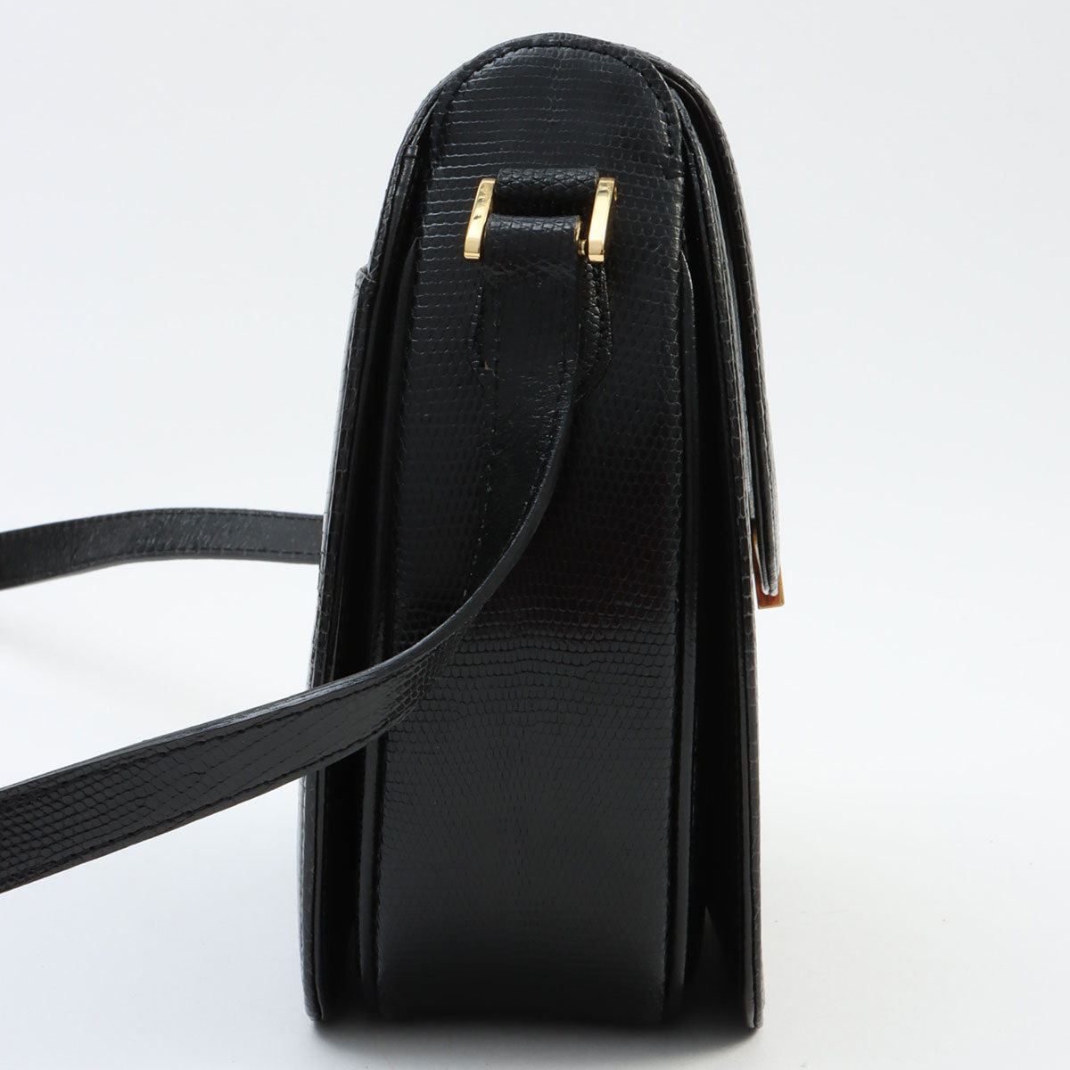 Lizard Logo Plate Shoulder Bag Black