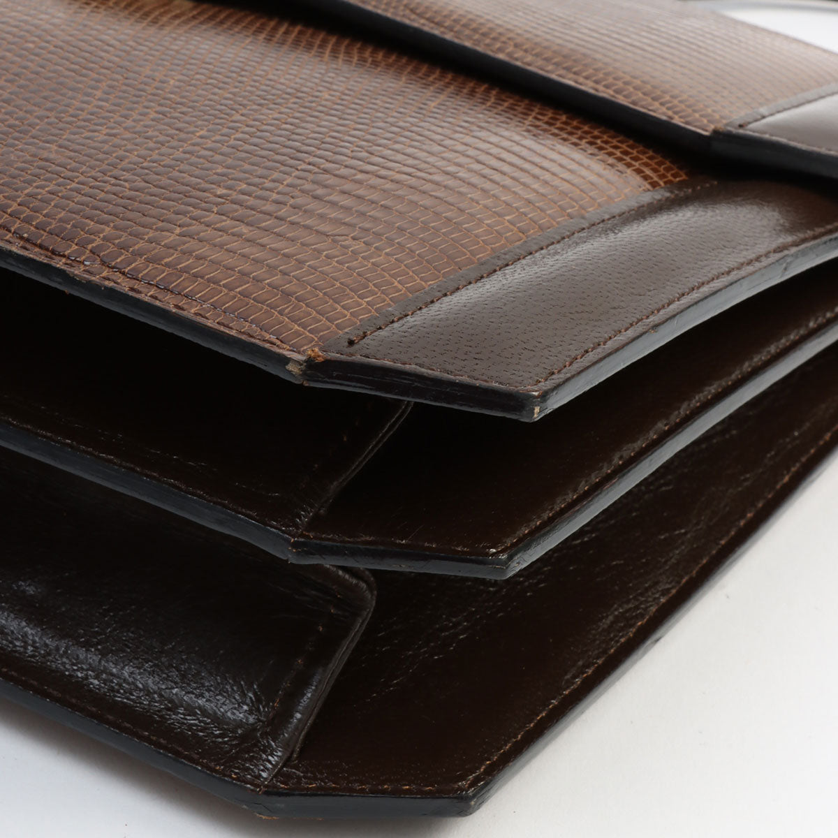 Lizard Logo Plate Shoulder Bag Brown