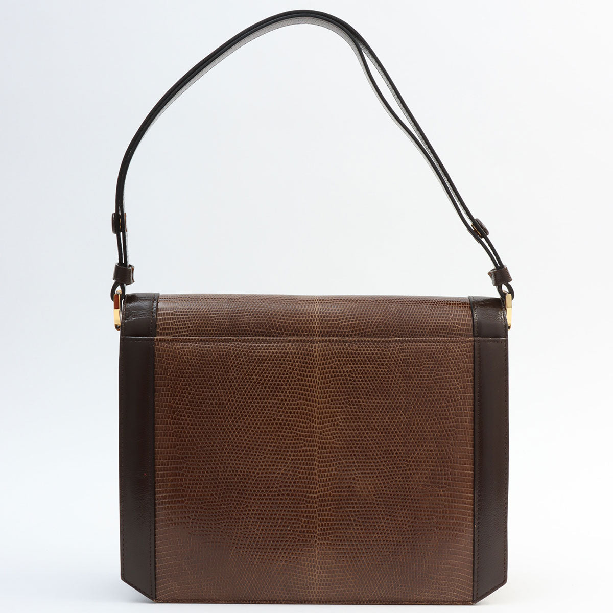 Lizard Logo Plate Shoulder Bag Brown