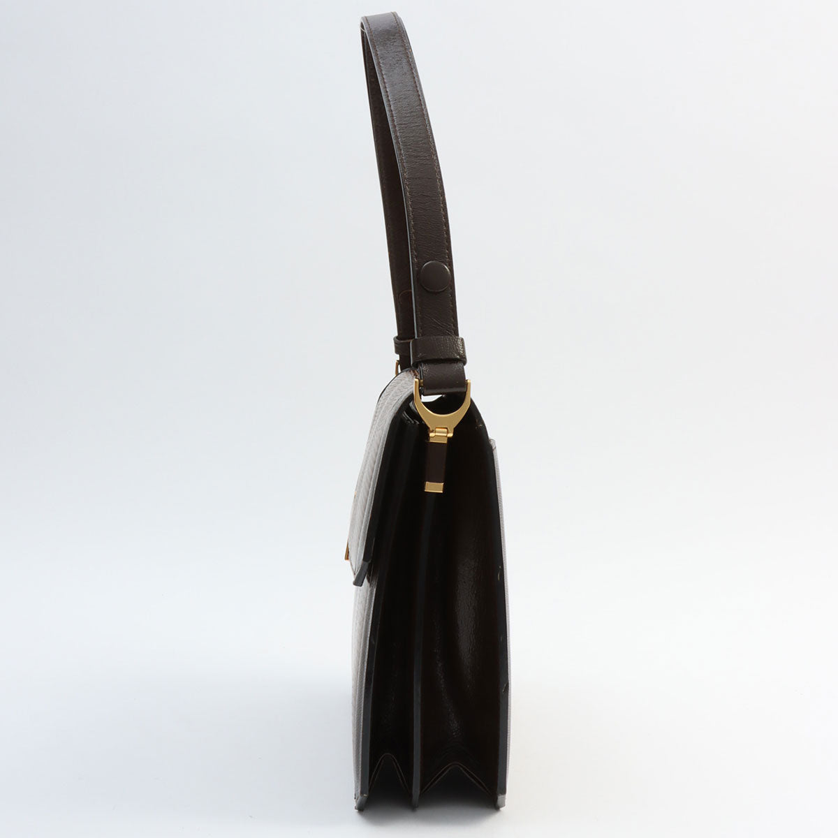 Lizard Logo Plate Shoulder Bag Brown