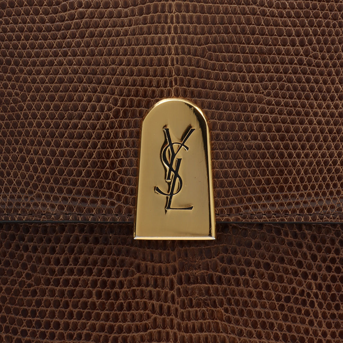 Lizard Logo Plate Shoulder Bag Brown