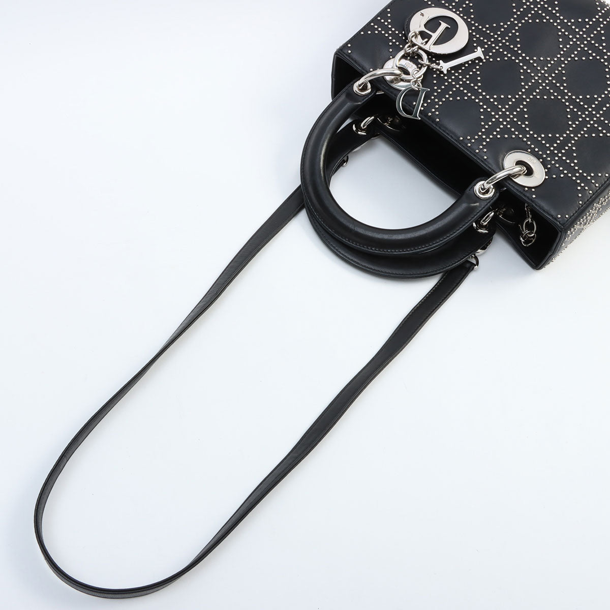 Leather Studded Lady Dior Medium Black