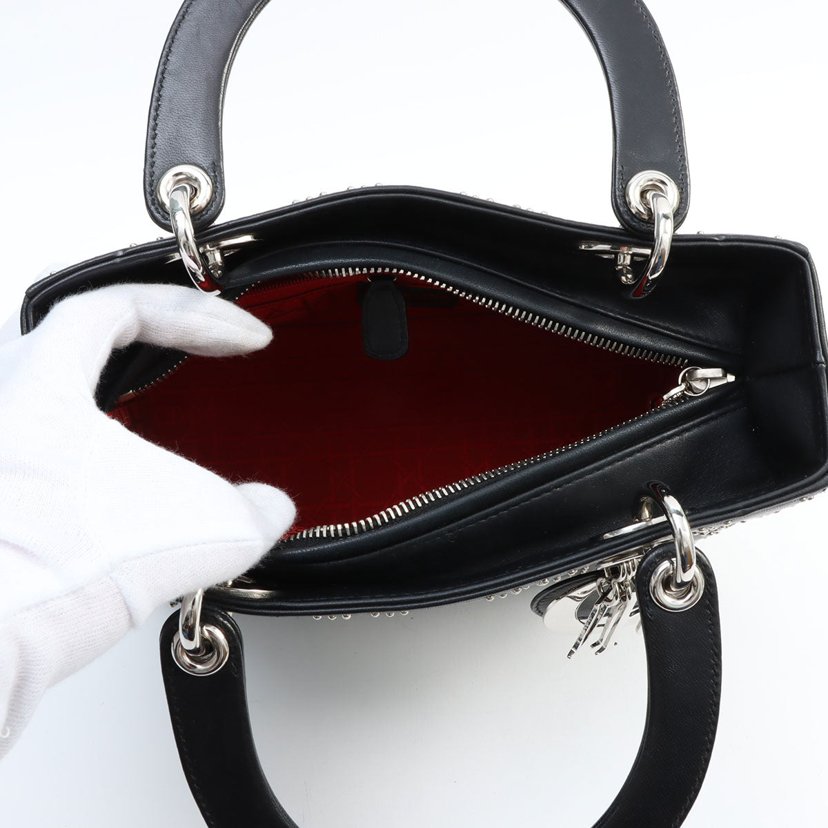 Leather Studded Lady Dior Medium Black