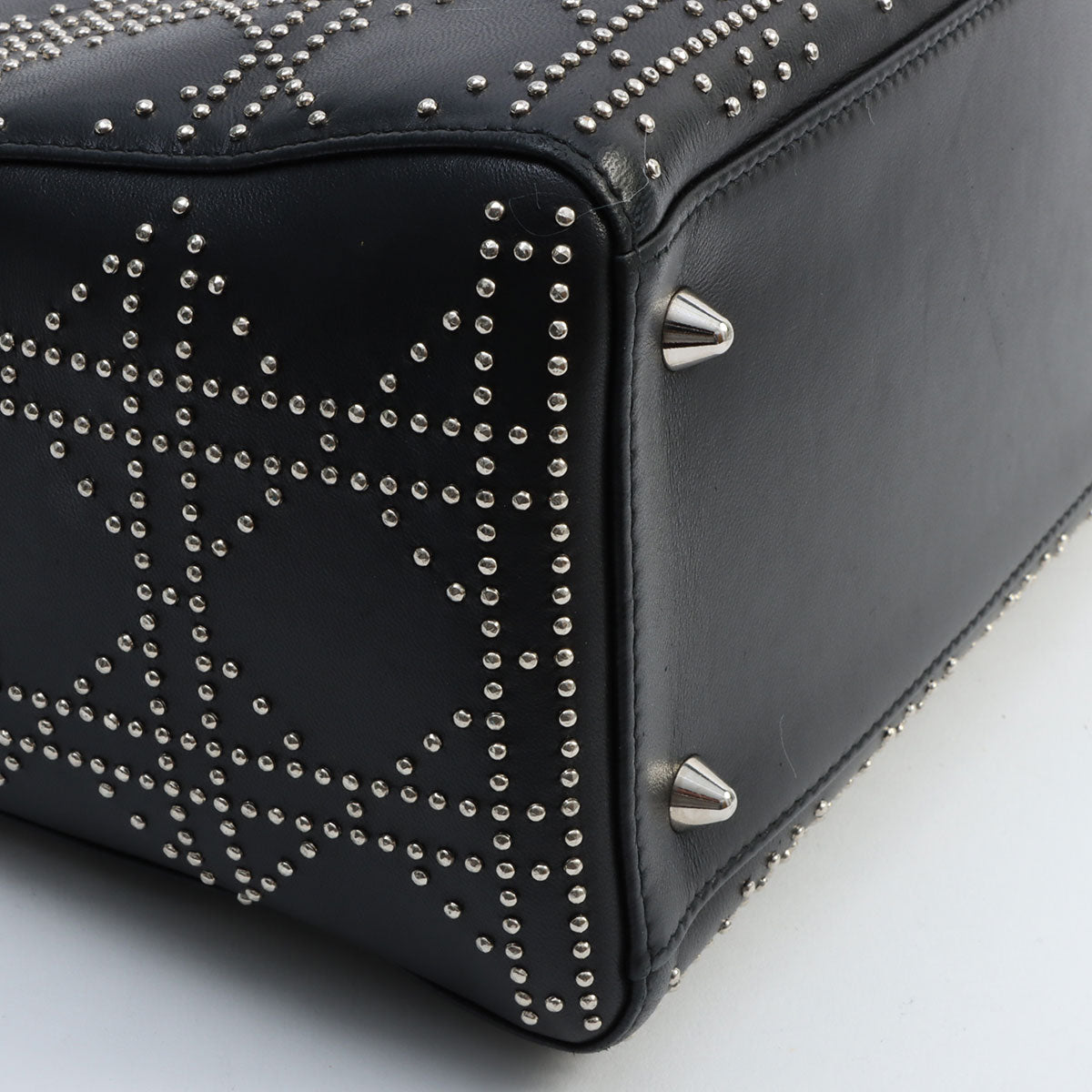 Leather Studded Lady Dior Medium Black