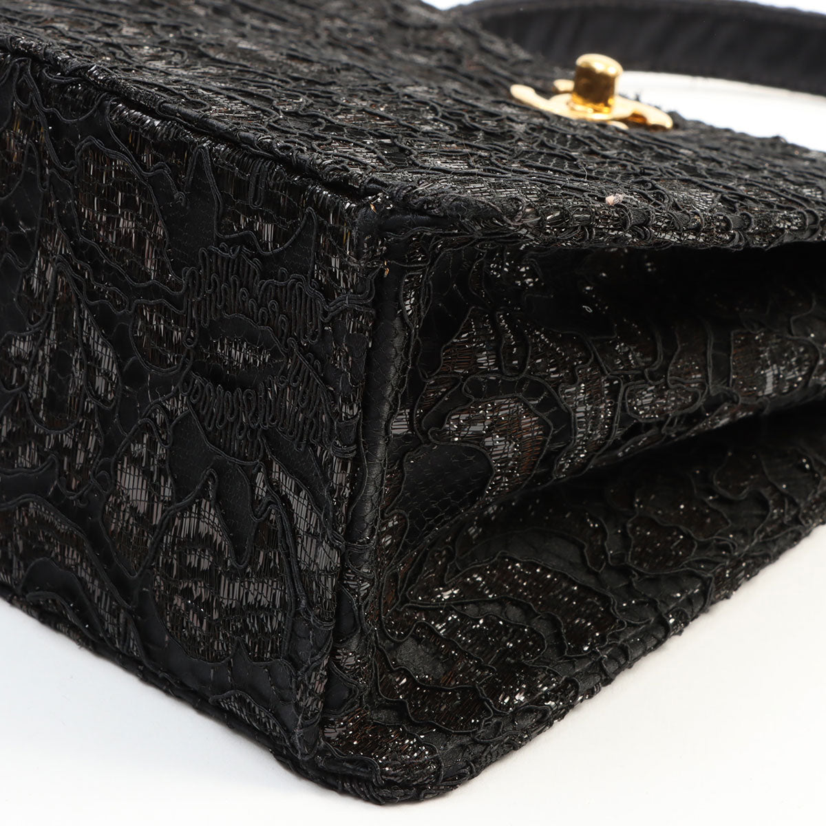 Circa 1998 Satin Lace Double-Sided CC Turn-Lock Handbag, Black