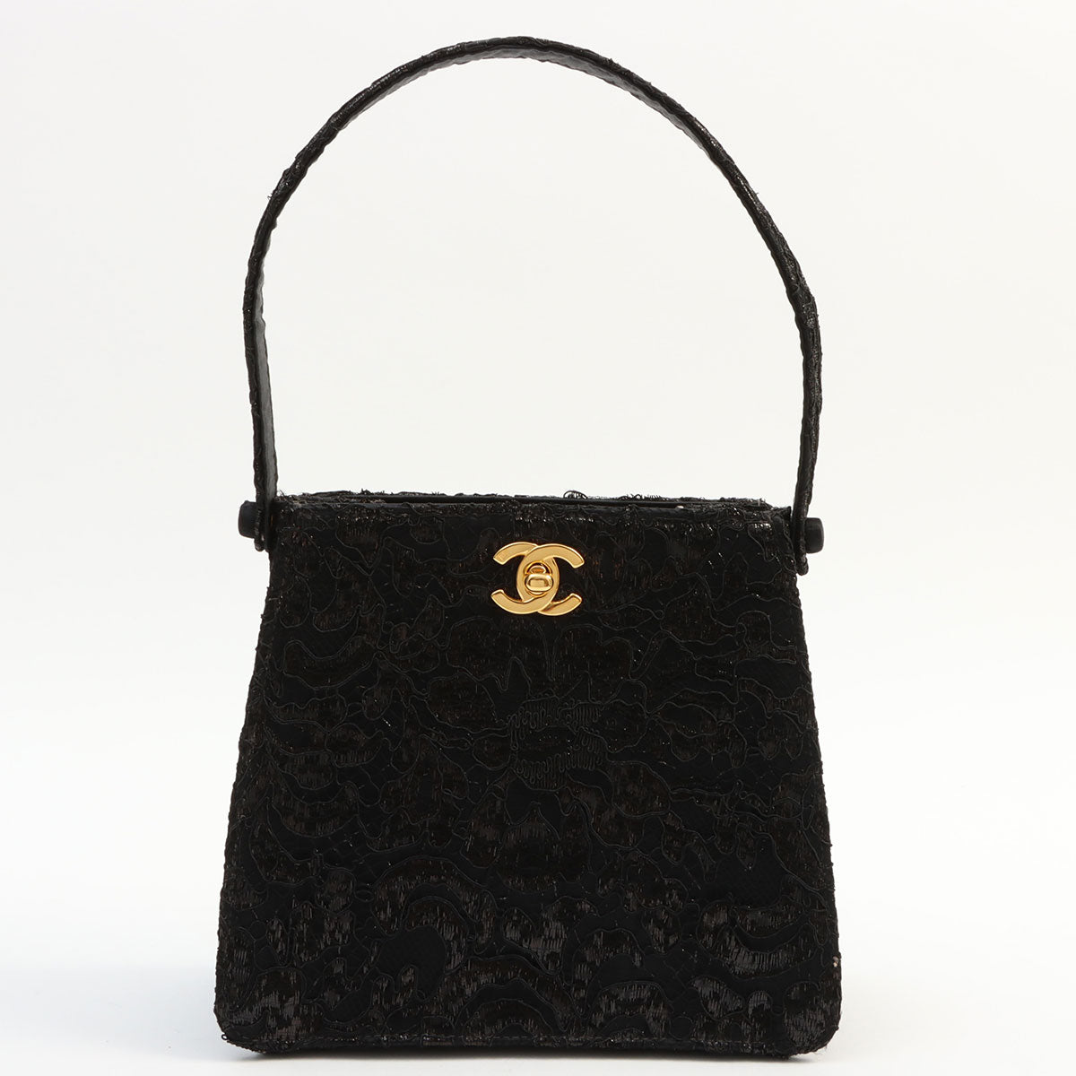 Circa 1998 Satin Lace Double-Sided CC Turn-Lock Handbag, Black