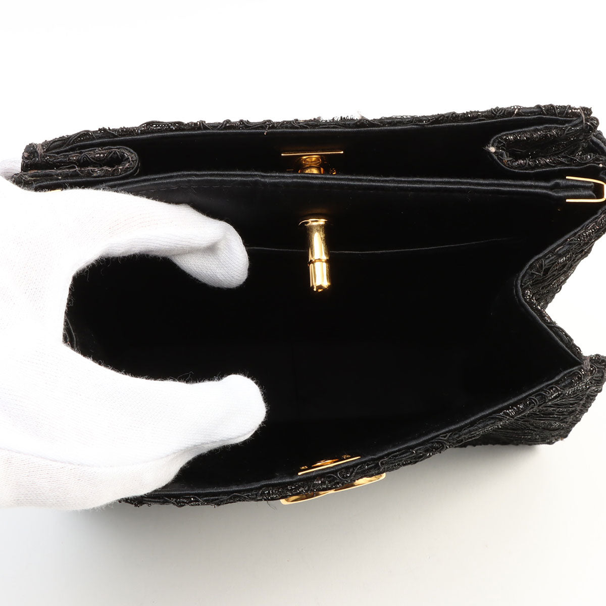 Circa 1998 Satin Lace Double-Sided CC Turn-Lock Handbag, Black