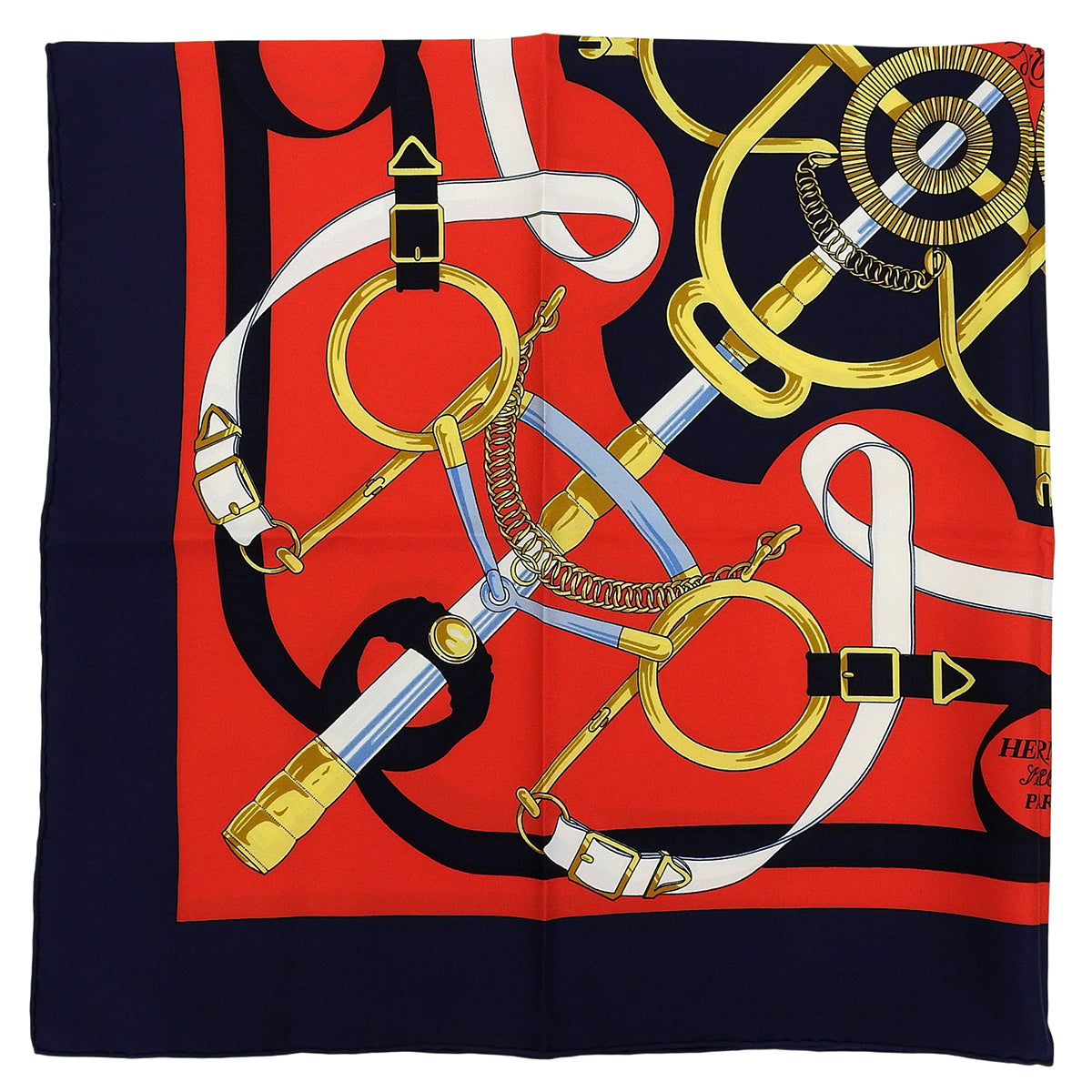 Carré 90 peron d'Or Pattern Scarf Red/Navy/Multi