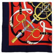 Carré 90 peron d'Or Pattern Scarf Red/Navy/Multi