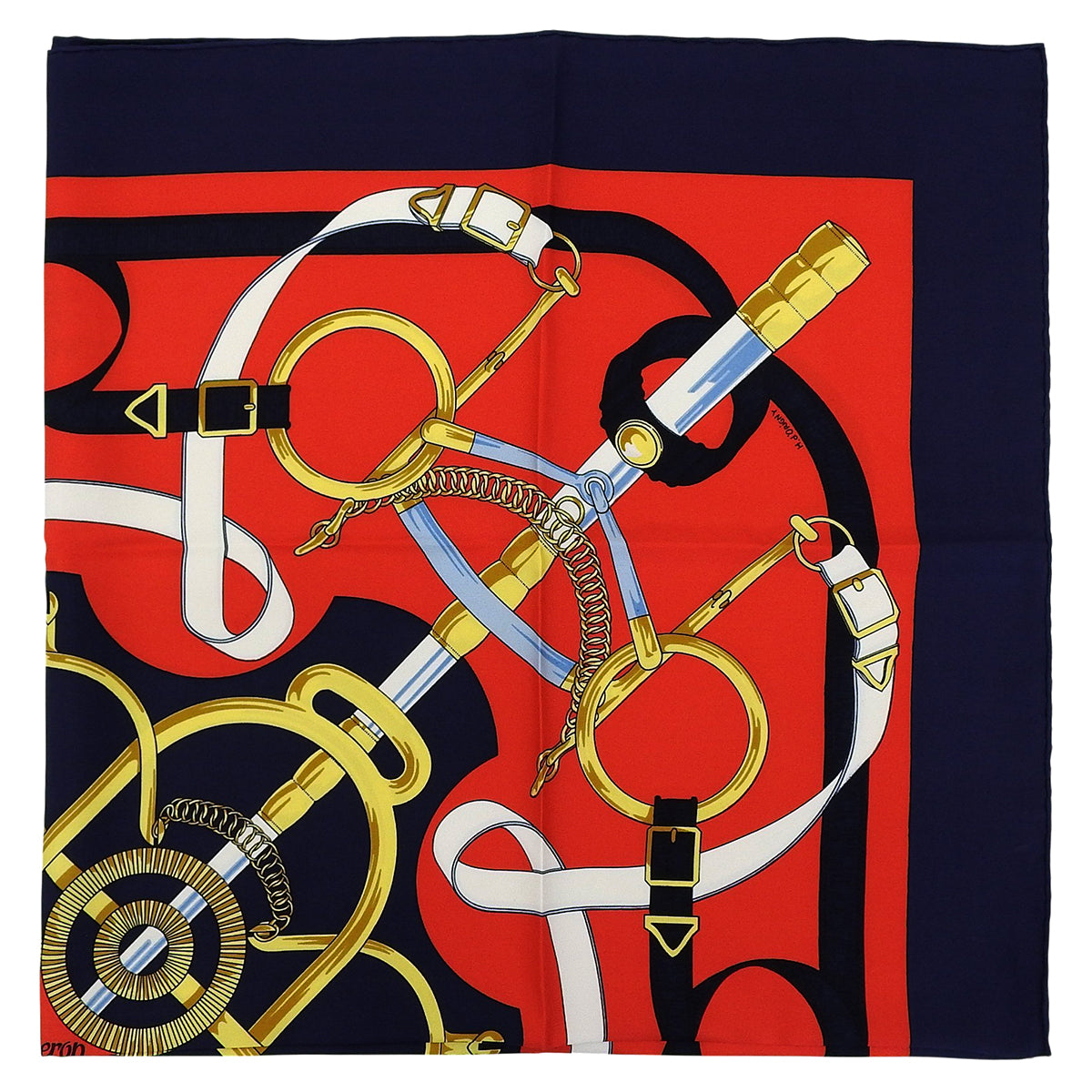 Carré 90 peron d'Or Pattern Scarf Red/Navy/Multi