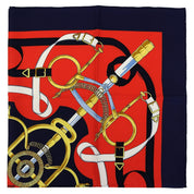 Carré 90 peron d'Or Pattern Scarf Red/Navy/Multi