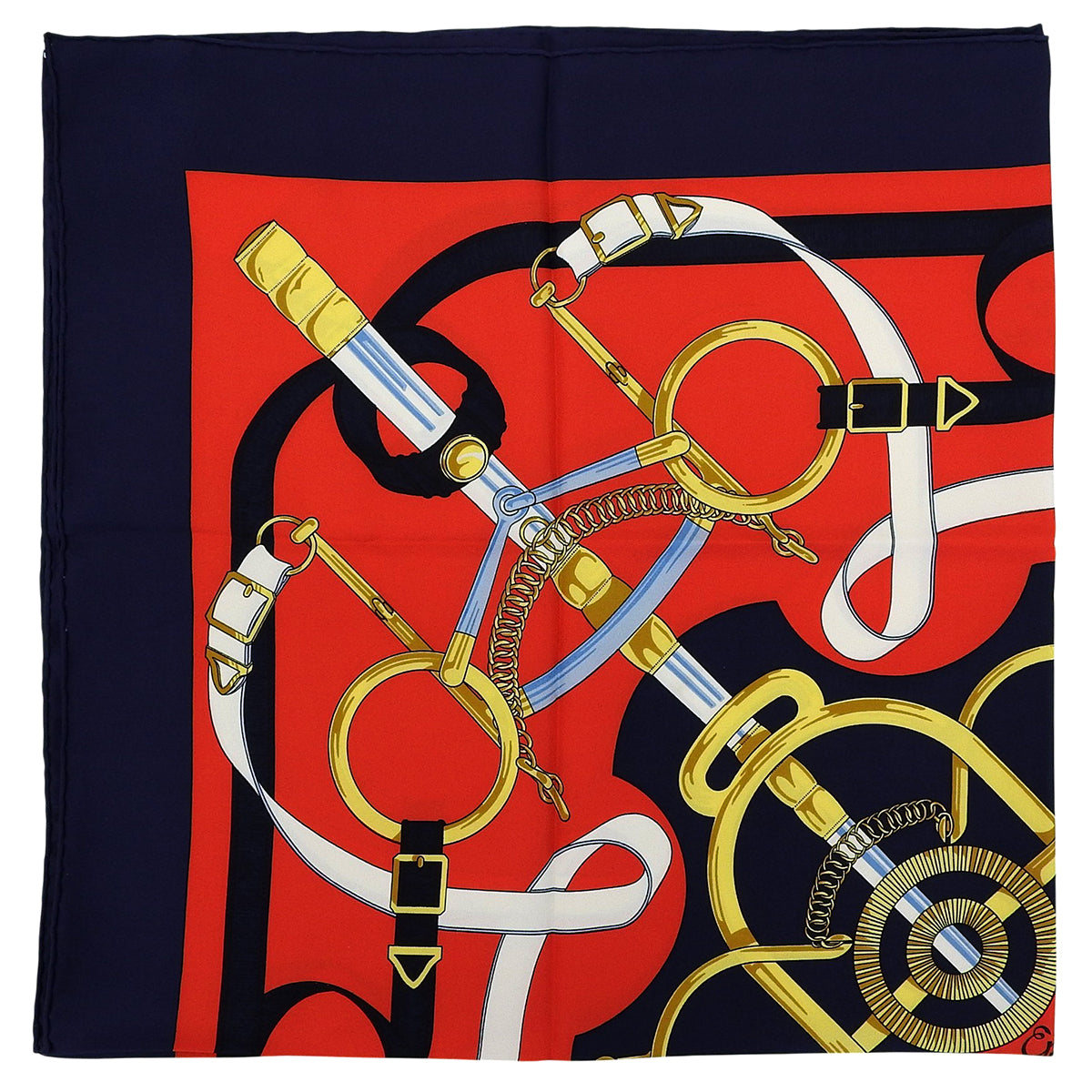 Carré 90 peron d'Or Pattern Scarf Red/Navy/Multi