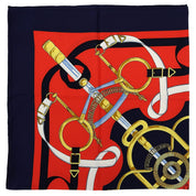 Carré 90 peron d'Or Pattern Scarf Red/Navy/Multi